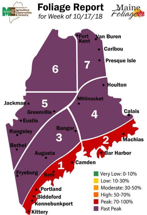 Maine foliage report map October 17, 2018